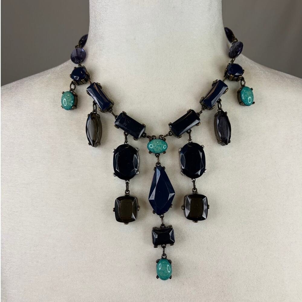 Chico's Statement Necklace Chunky Acrylic Faux Stone Bib Style on Gunmetal Tone